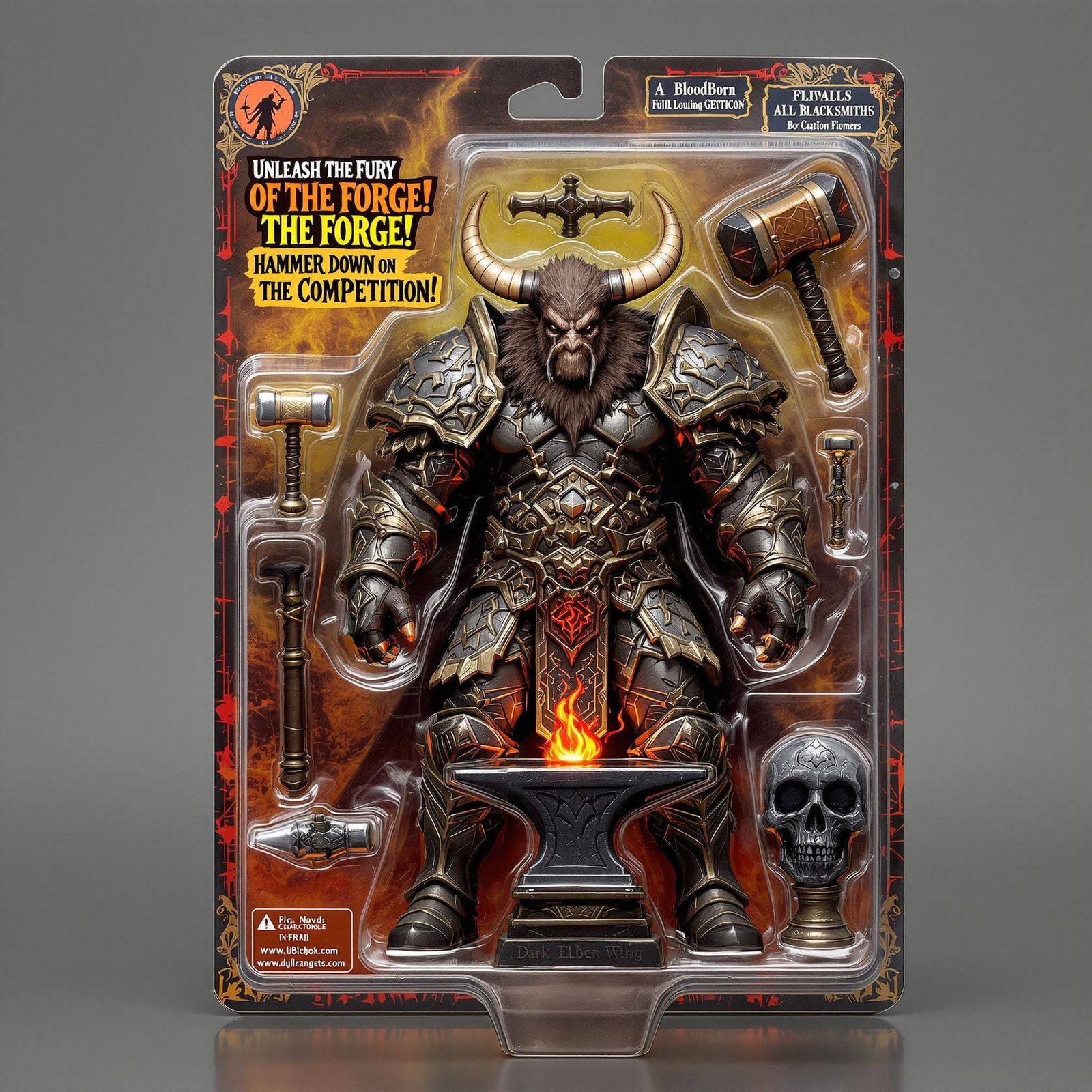 Cyberpunk Blacksmith Action Figure in Gothic Packaging