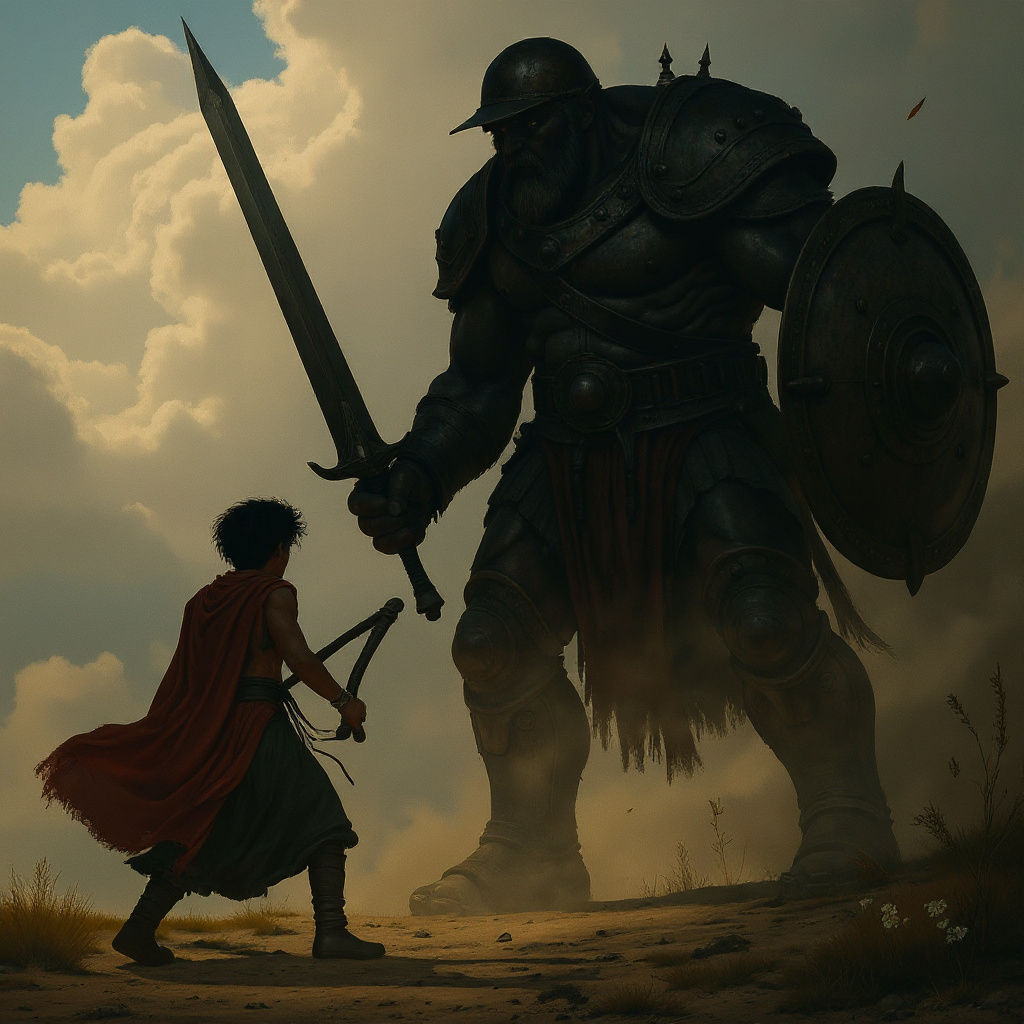 David and Goliath: Hyper-Realistic Confrontation