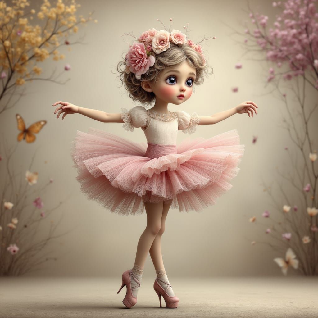 Whimsical Dancing Flower in Surreal Style