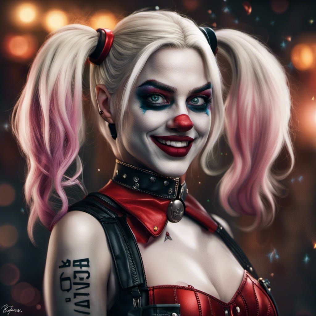 Hyperrealistic Portrait of Harley Quinn in Sharp Focus