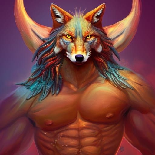 Muscular Anthropomorphic Coyote Portrait in 3D Digital Art