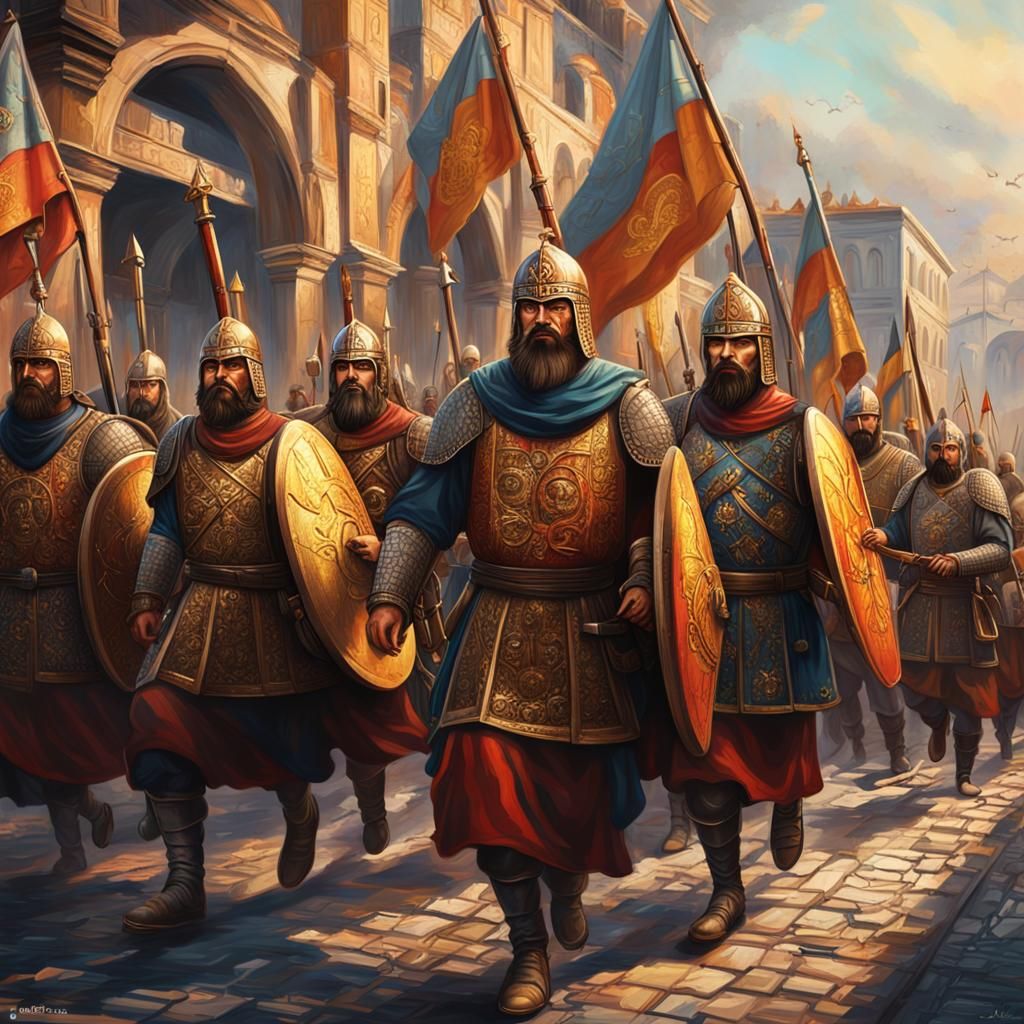 Byzantine Varangian Guard Marching Through Constantinople