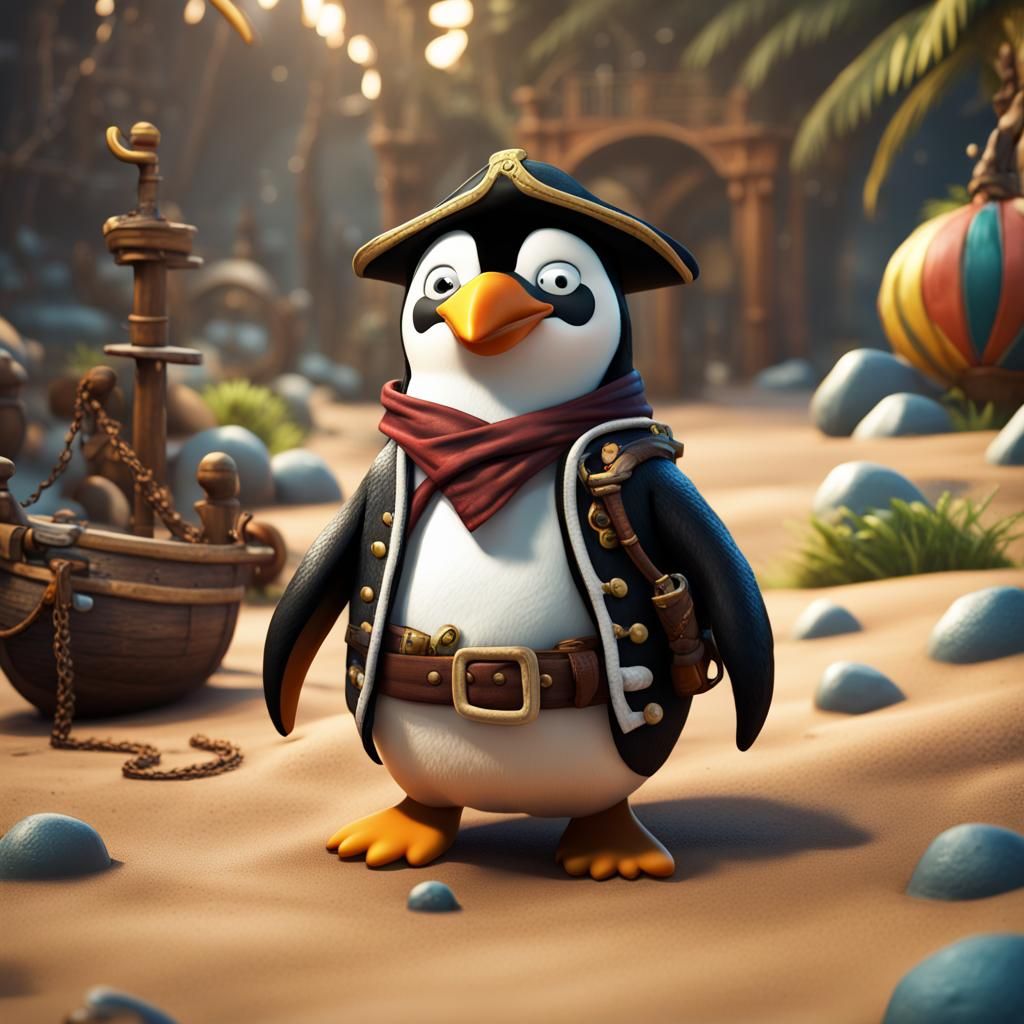 Penguin Pirate: Detailed Matte Painting in Deep Color