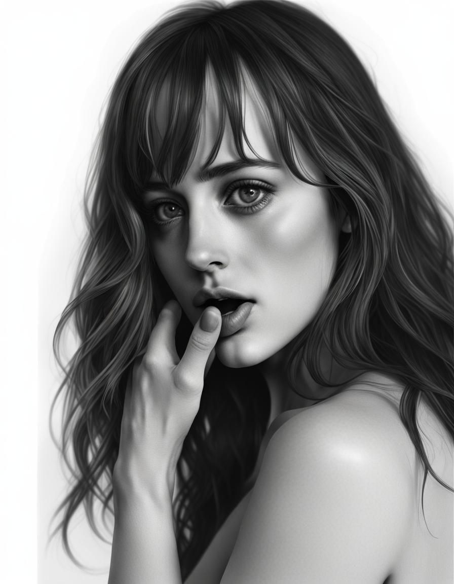 Posing brunette, black and white photography.