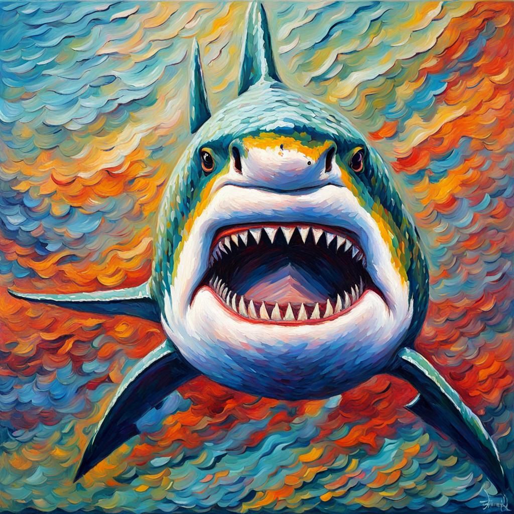 Shark in Neo-Impressionist Expressionist Style