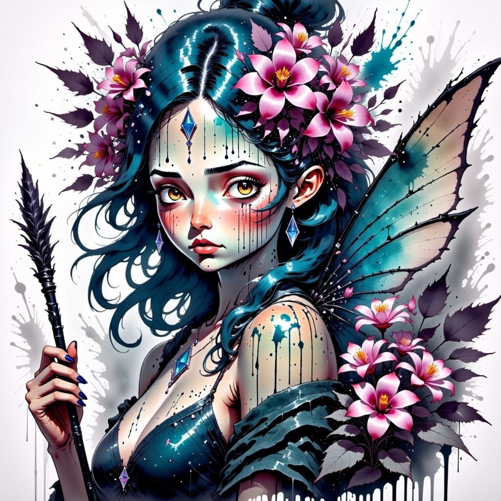 Mischievous Fairy with Glowing Wings and Magic Wand