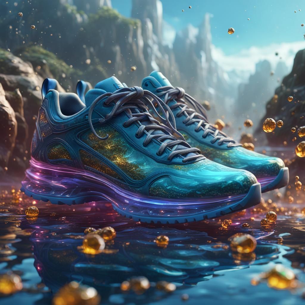 Glass Sneakers in Water: Fantasy Concept Art
