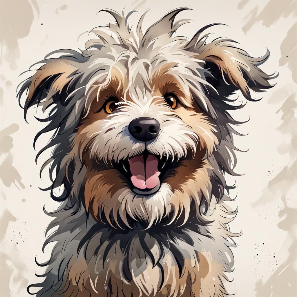 Cheerful Shaggy Dog in Children's Book Style