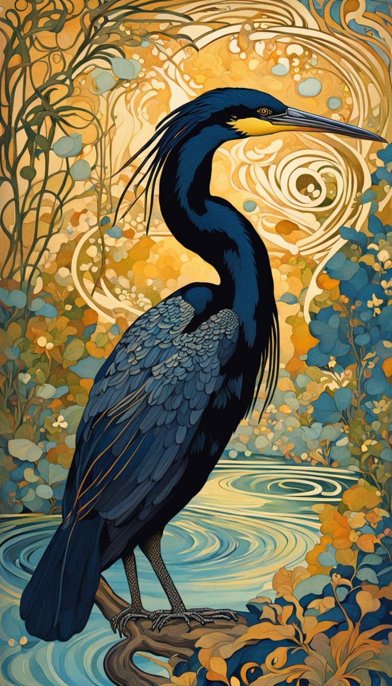 Anhinga in Luxurious Art Nouveau Style