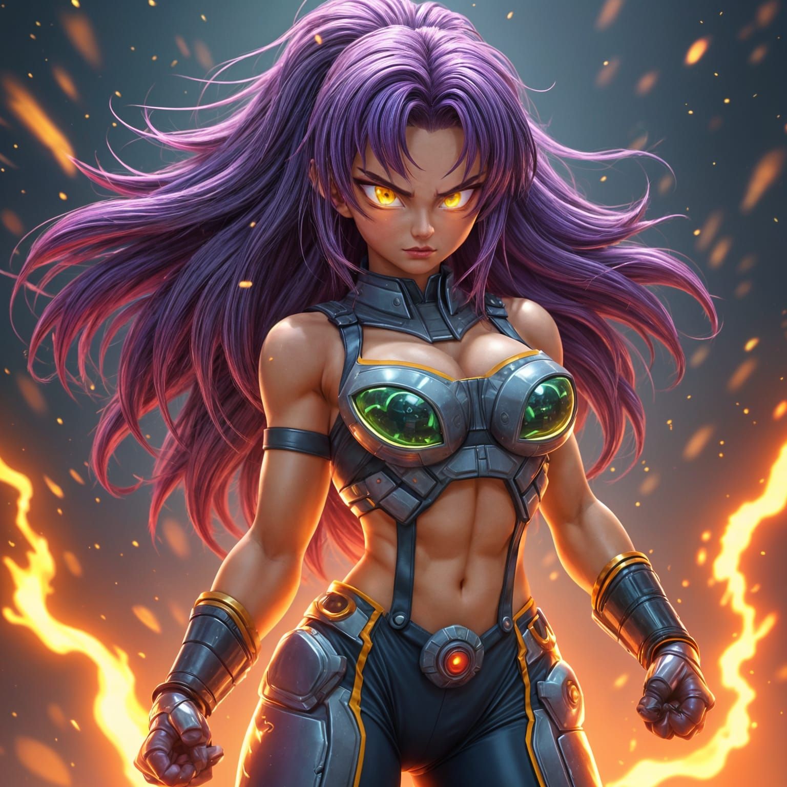 Futuristic Female Super Saiyan 3 in Ultra Instinct Pose with...