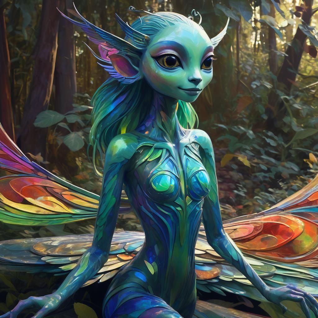 Iridescent Winged Creature in Fauvist Portrait