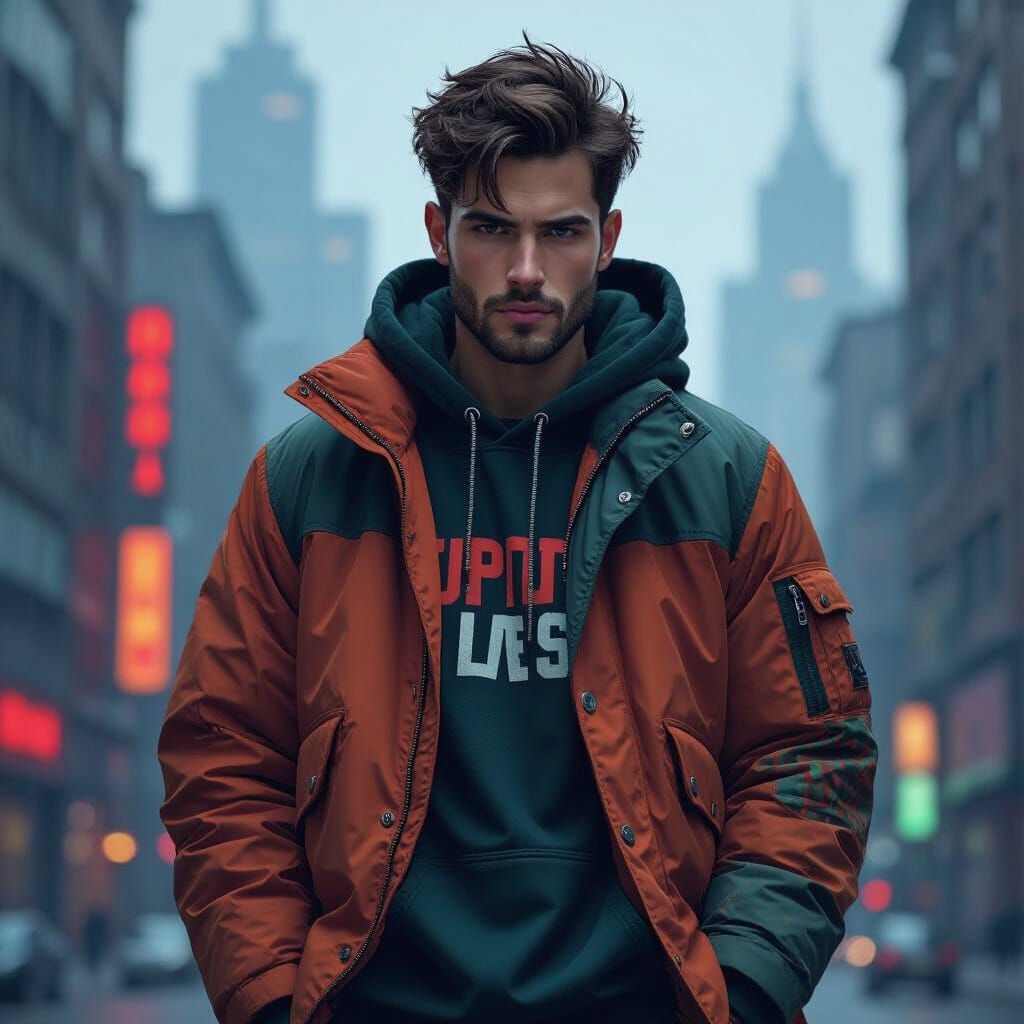 Confident Man in Cityscape, Digital Art