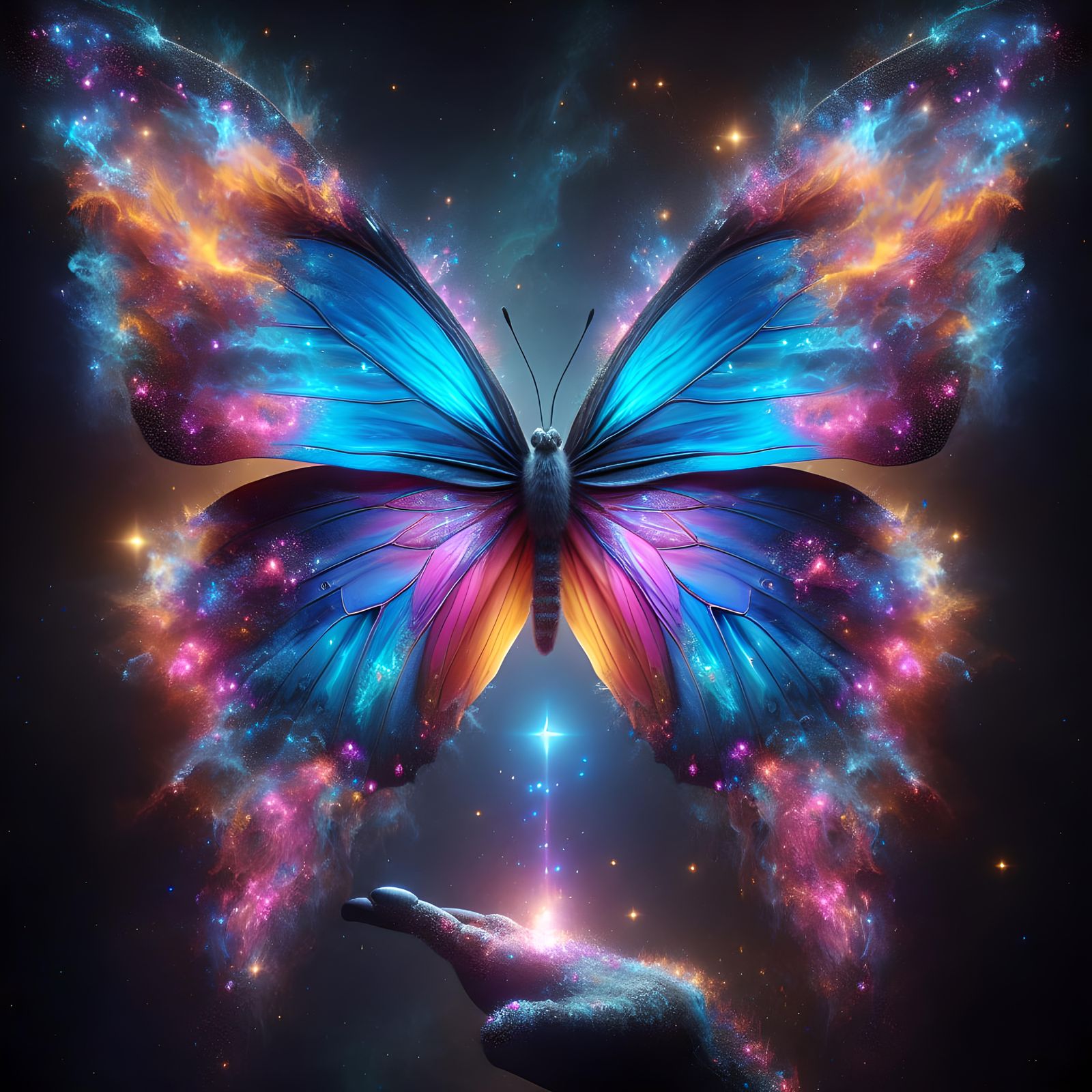 Celestial Butterfly with Nebula Wings, Fantasy Concept Art
