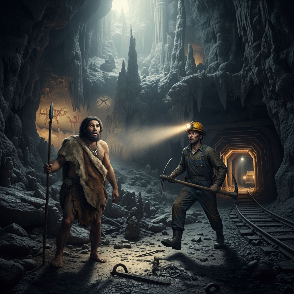 Caveman Meets Coal Miner in Ancient Cavern