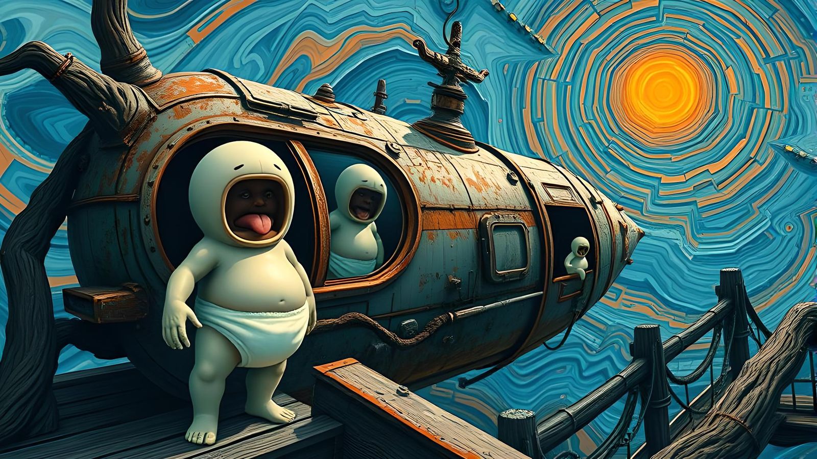 Screaming Sci-Fi Blob Creature in Surreal Setting