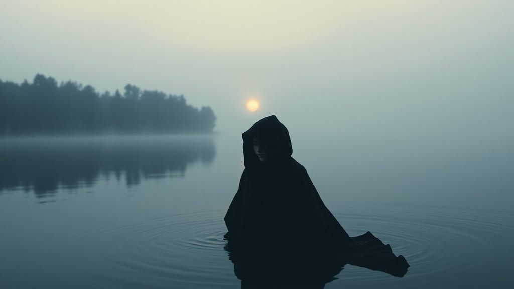 Misty Woman Emerges from Haunted Lake