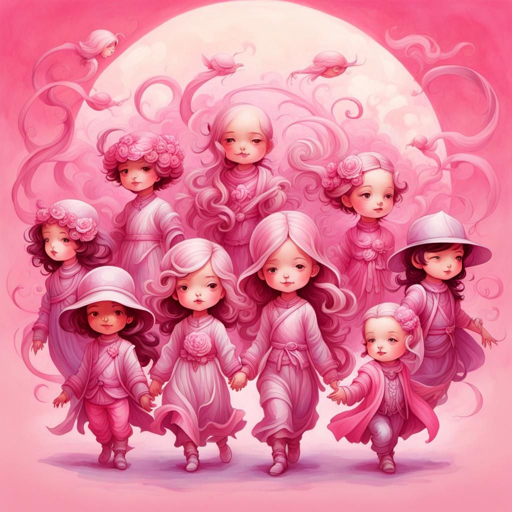 Chibi Characters in Pink: A Dreamlike Digital Rendering