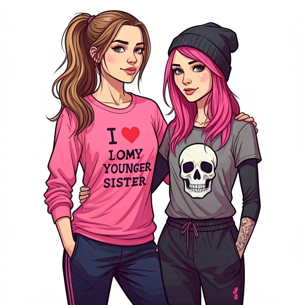 Sisters Bond in Whimsical Artistic Color