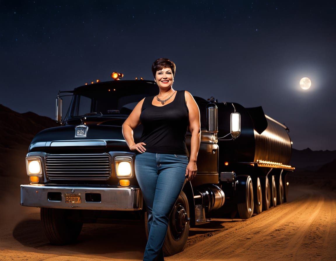 Egyptian Woman & Peterbuilt Truck at Night