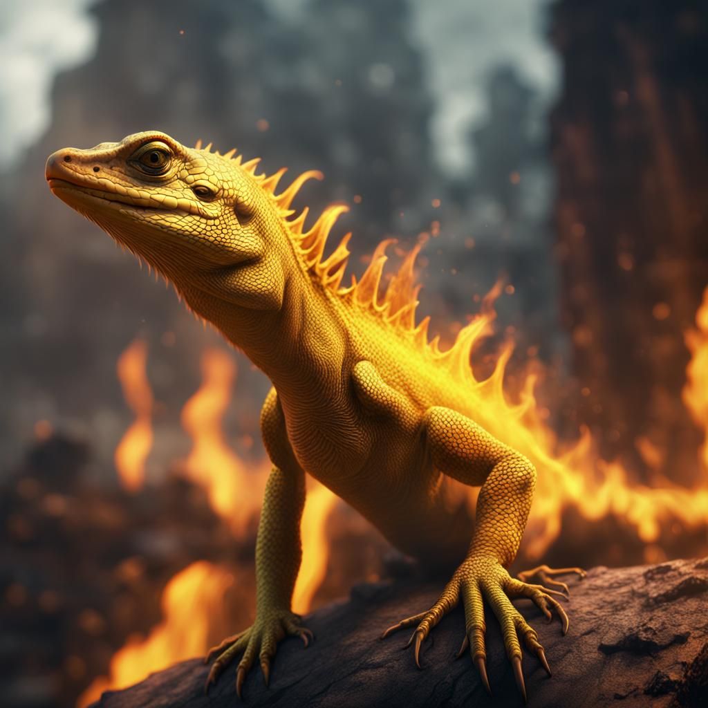 Fiery Yellow Lizard: Detailed Matte Painting