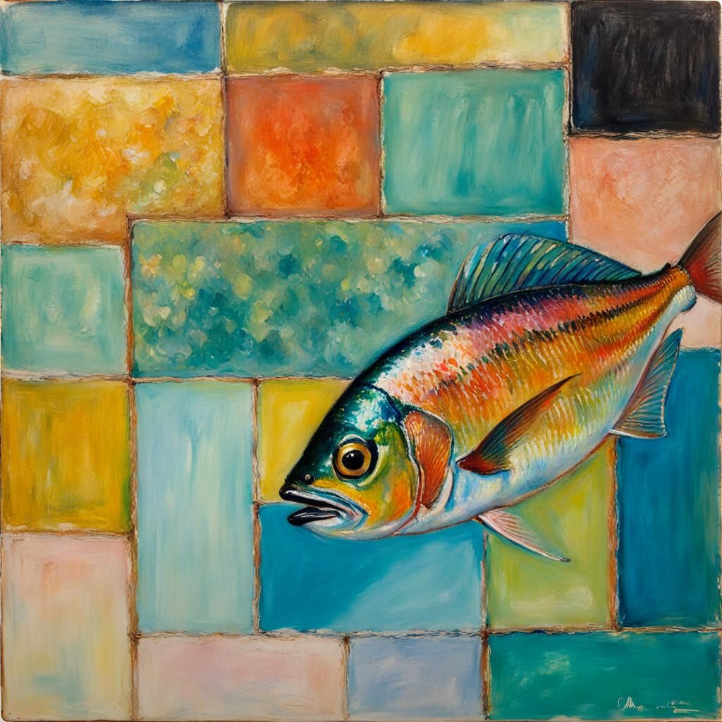 Iridescent Whimsical Fish in Metallic Oil Pastel