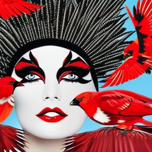 Pop Art Portrait with Cardinal Birds