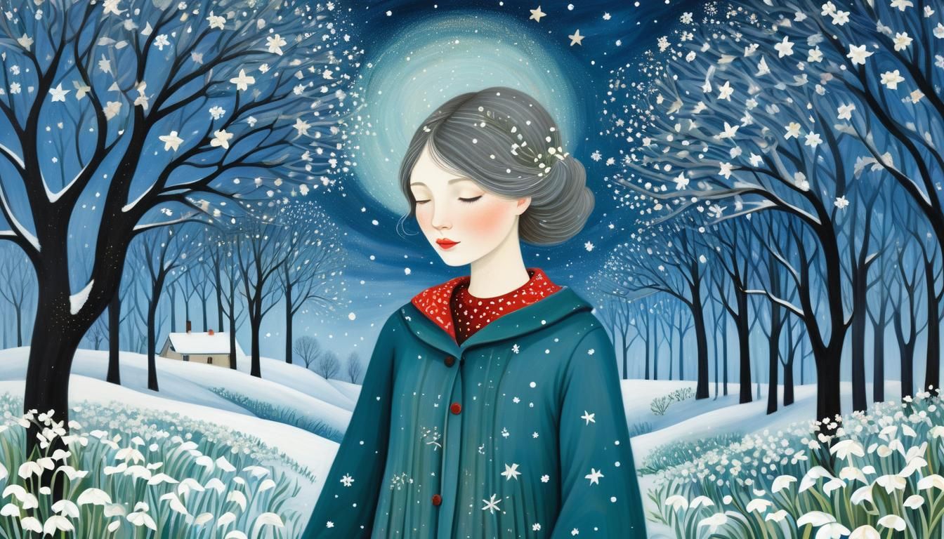 Winter's Dream: Girl in Galaxy with Snowdrops