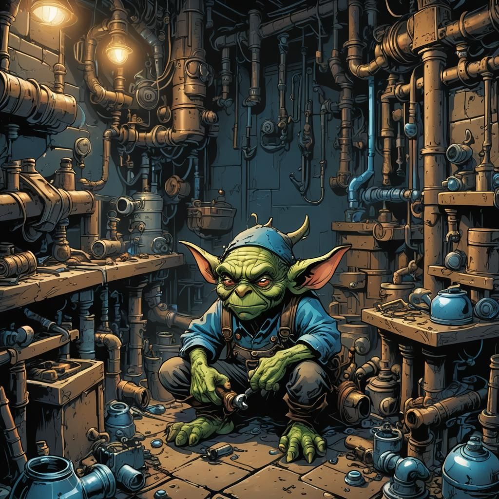 Goblin Plumber in Dungeon Workshop: Comic Book Art