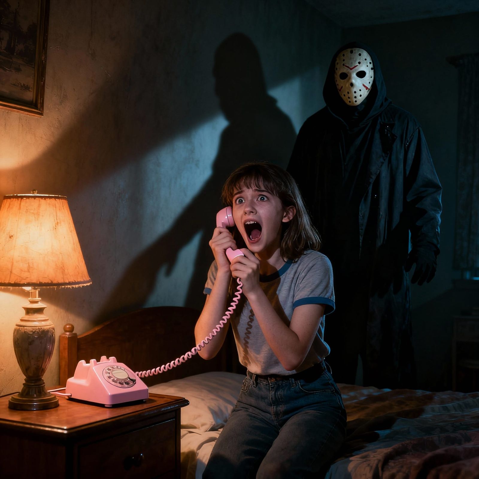 Teenage Girl Screams in 80s Slasher Horror Poster