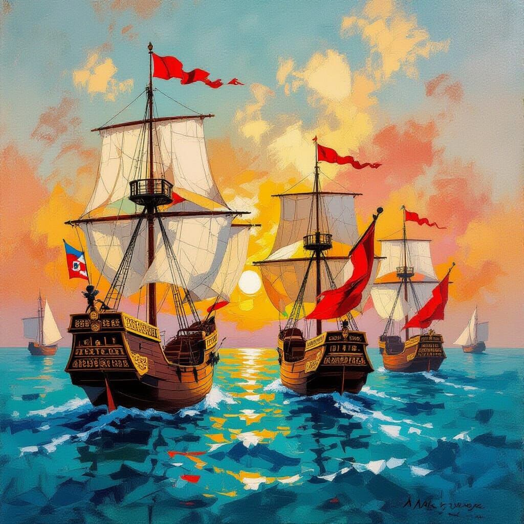 Spanish Armada Sets Sail: Abstract Impressionism