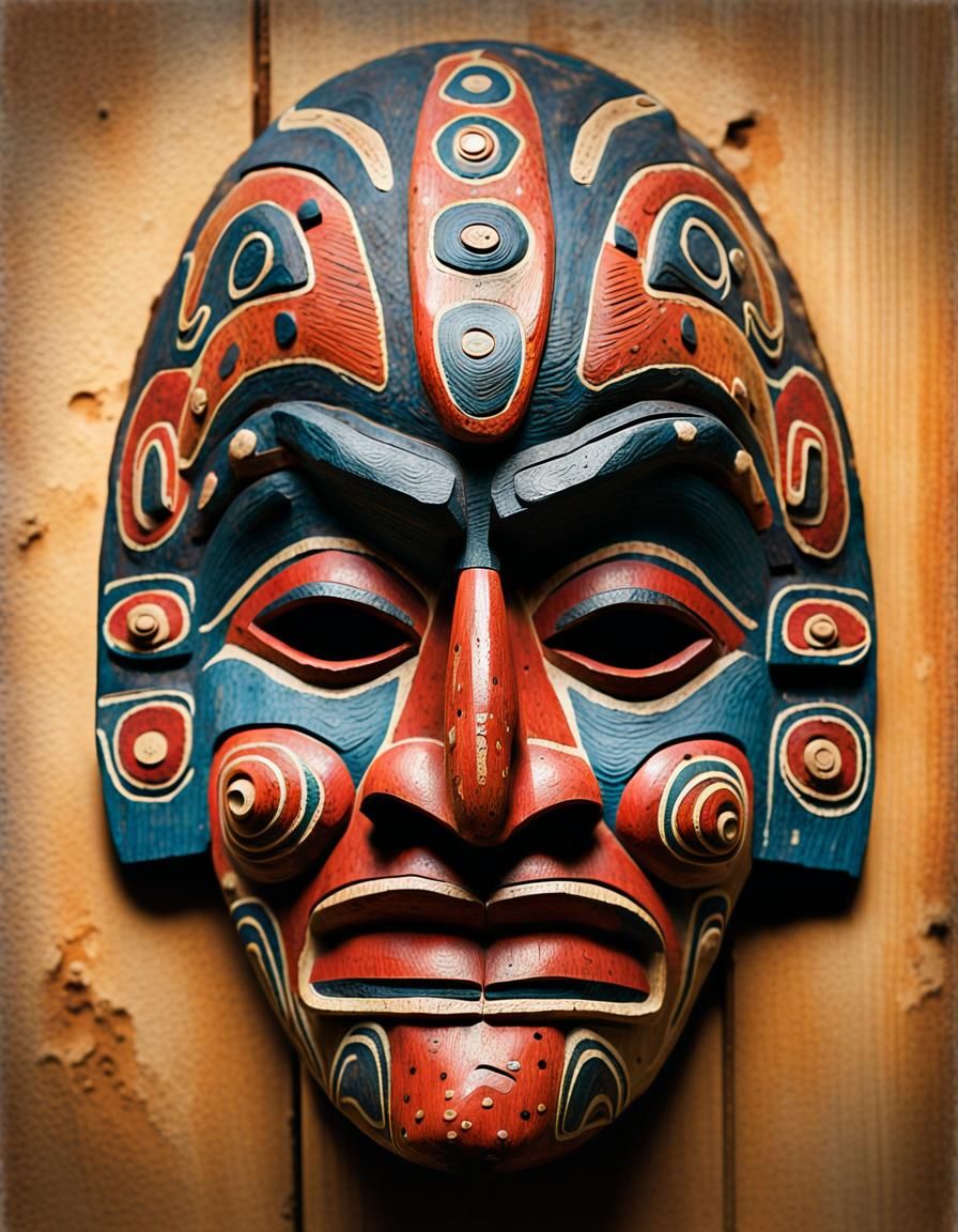 Tsimshian Shaman Mask in Oil Paint Style