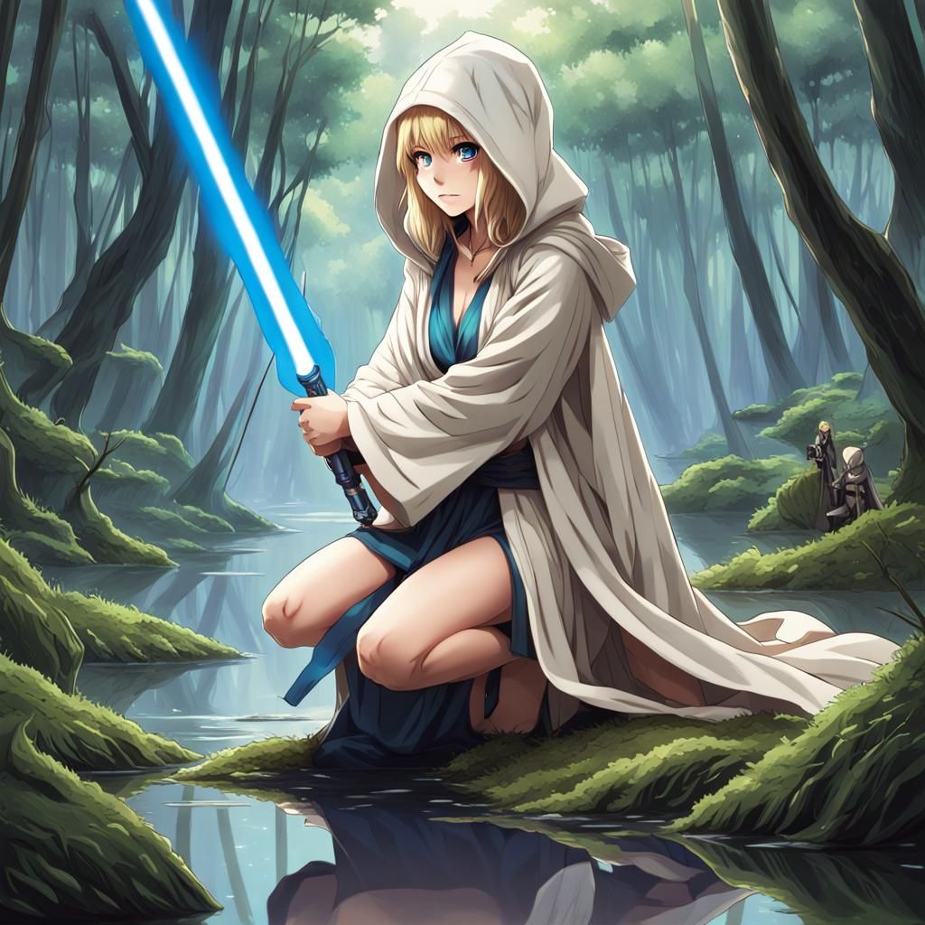 Anime Style Jedi Knight with Lightsaber