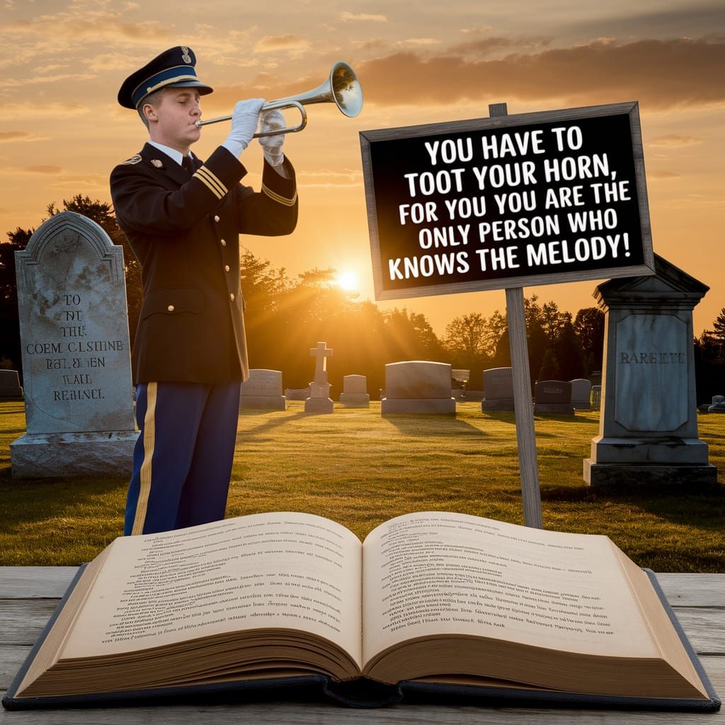 Bugler Plays Taps in Serene Graveyard at Sunset