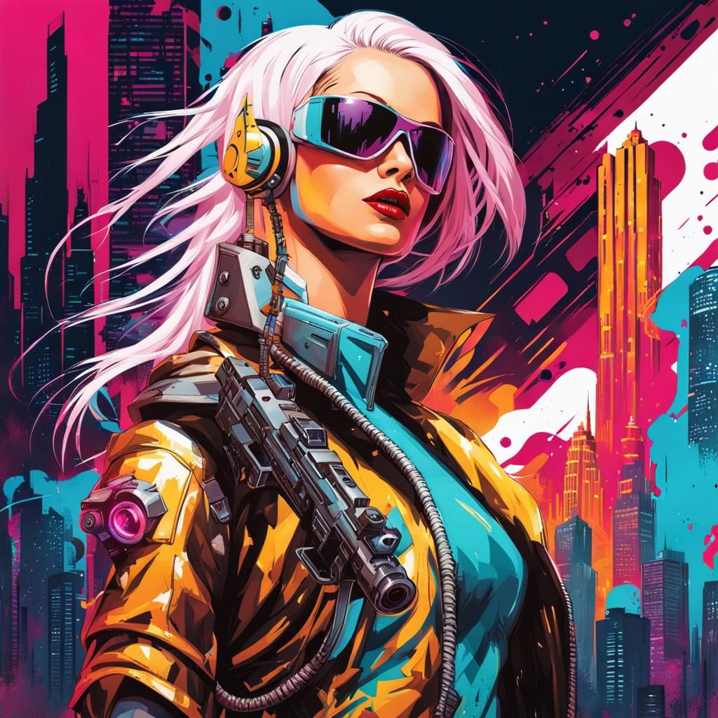 Cyberpunk Razorgirl in Dystopian Future City