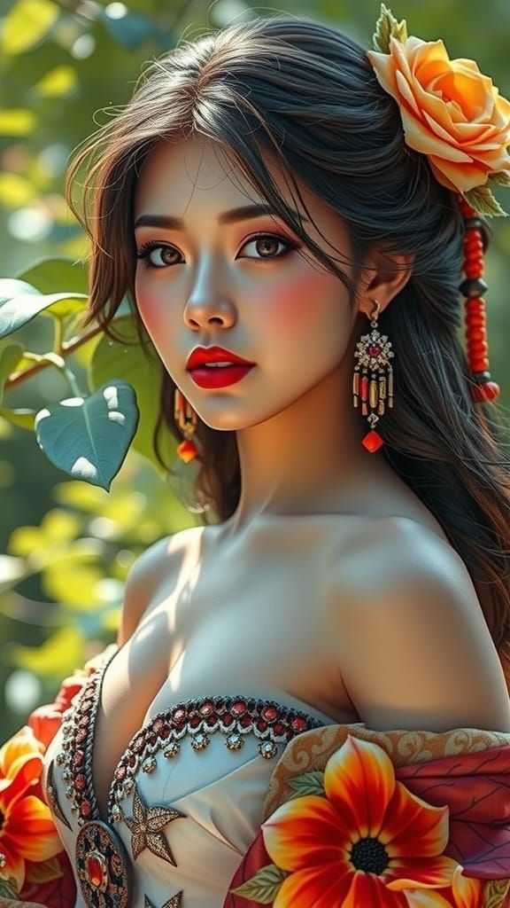 Yae Miko in Alphonse Mucha-Inspired Floral Setting