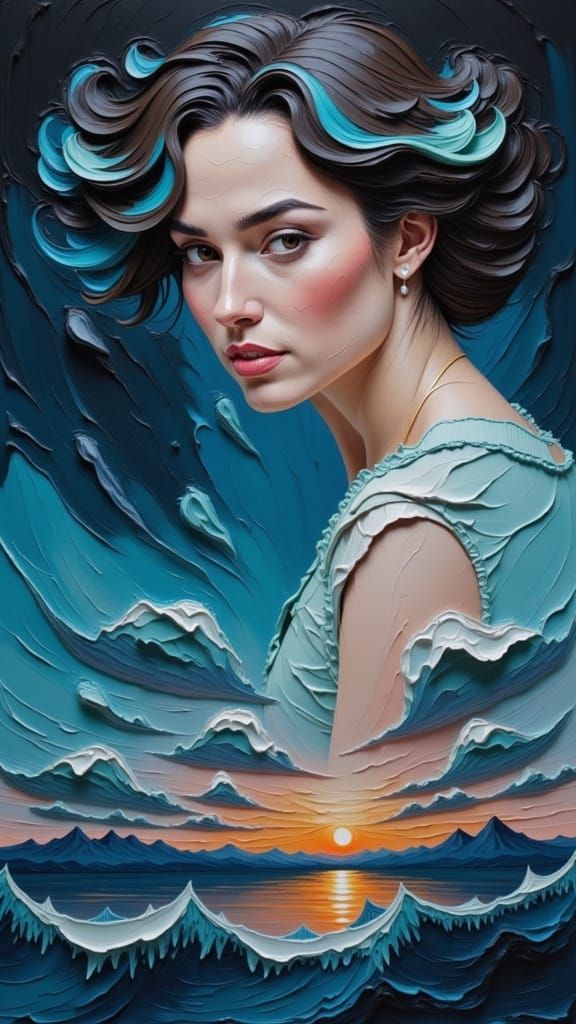 Woman in Mint Dress with Impasto Textures