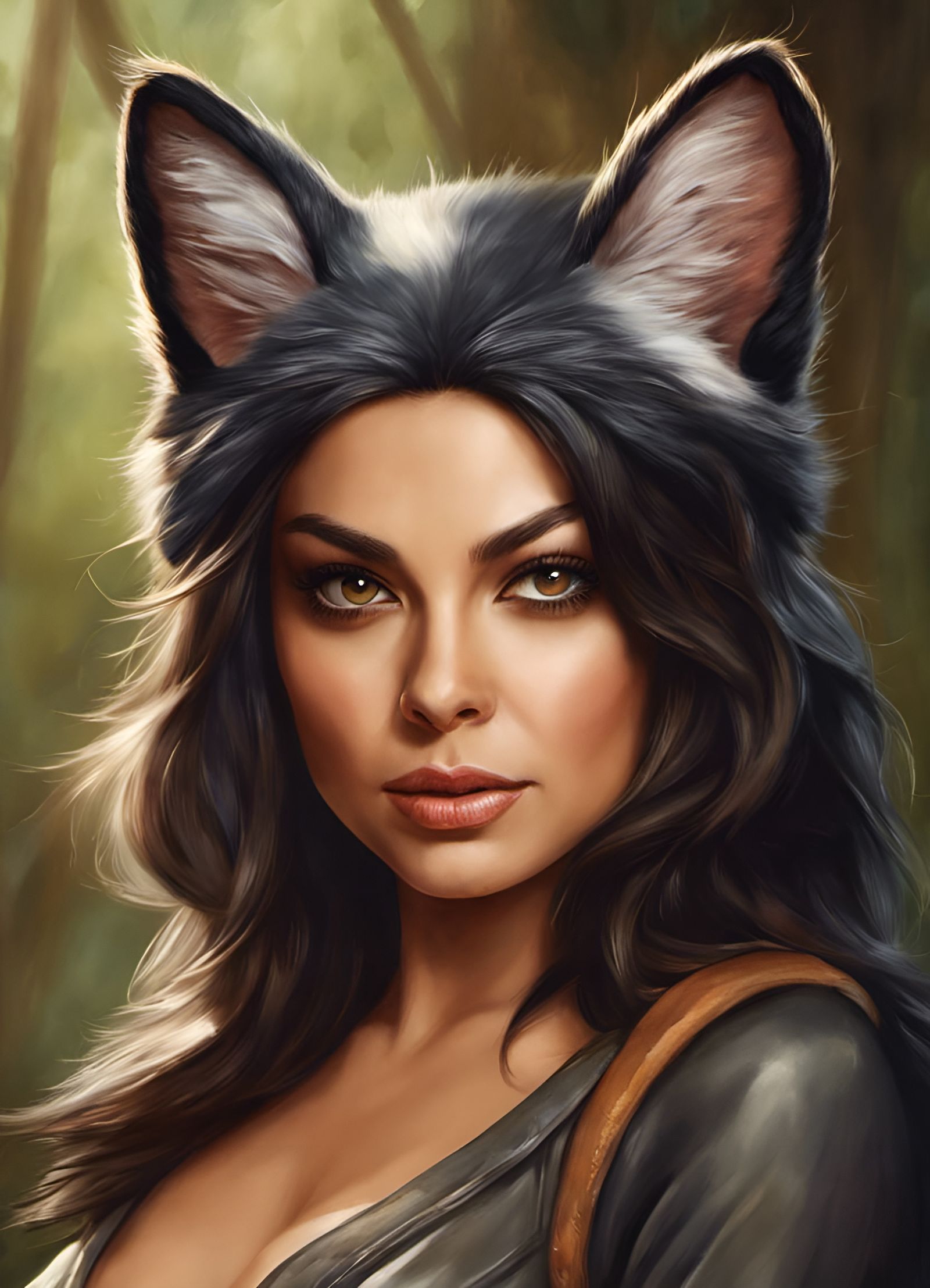 Anthropomorphic Fox-Cat Woman: Digital Oil Painting