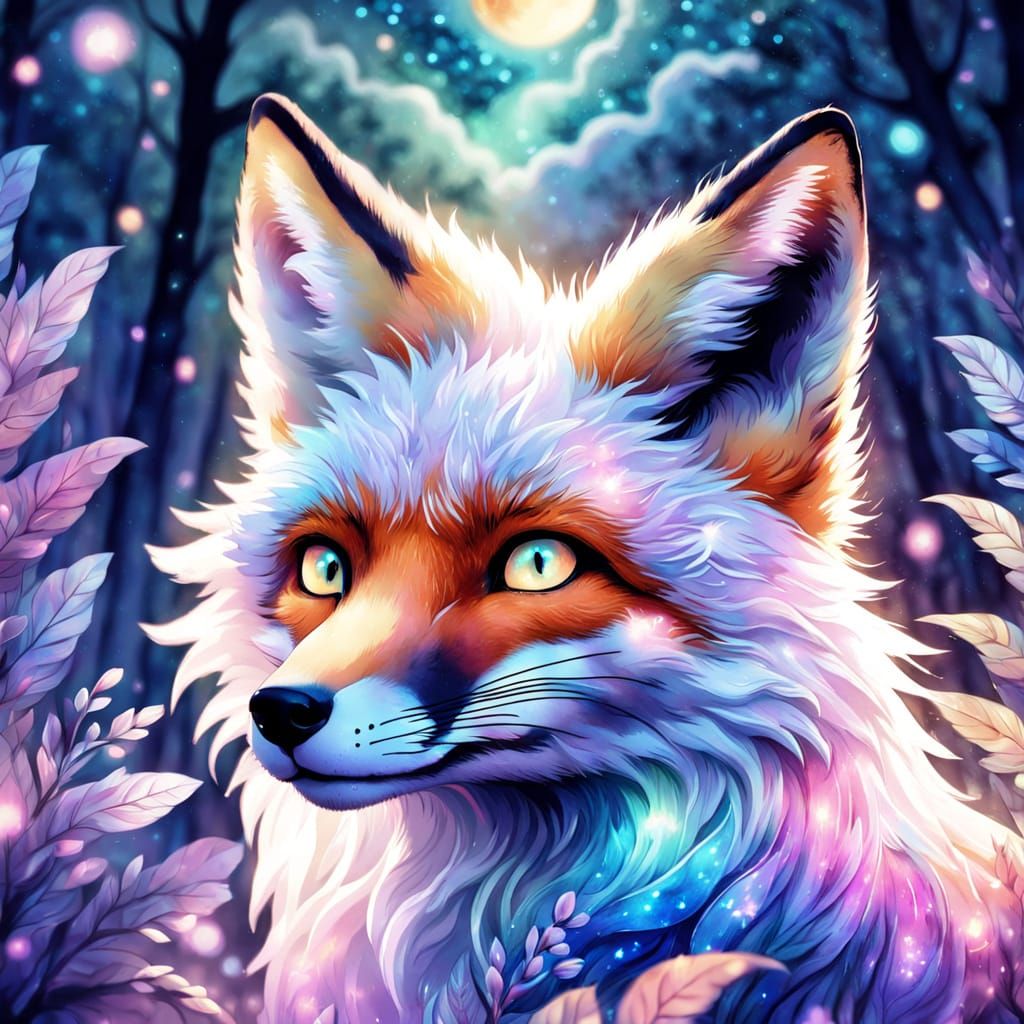 Mystical Fox with Glowing Aura in Watercolor Style