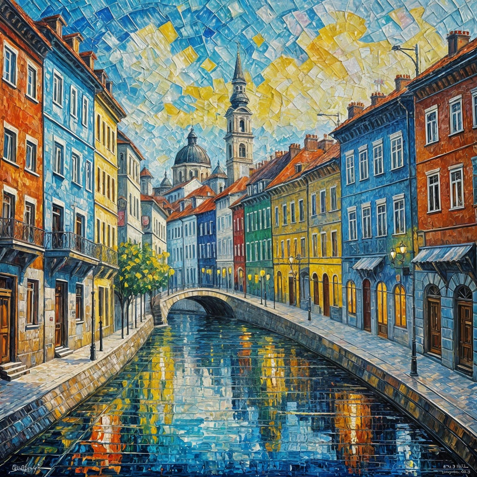 Belgrade in Neo-Impressionist Expressionist Oil Painting