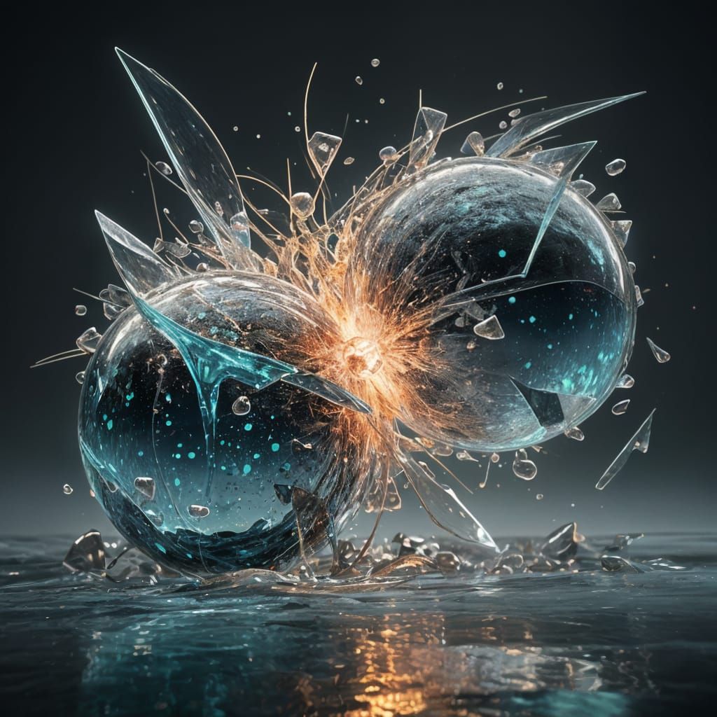 Bioluminescent Glass Spheres Collision in 3D Render