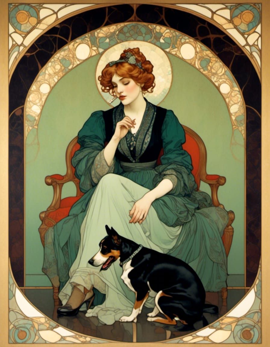 Art nouveau style <lora:Art Nouveau Style:1.0> painting of a...