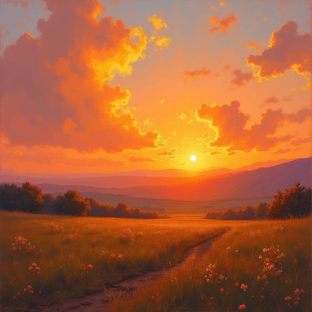 Golden Sunset in Dreamy Impressionist Style