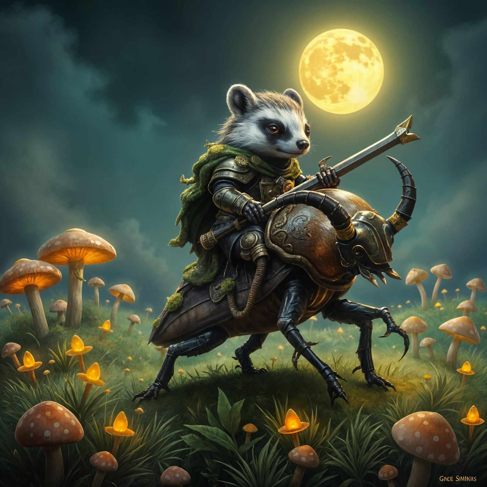 Whimsical Woodland Knight Rides Beetle Steed