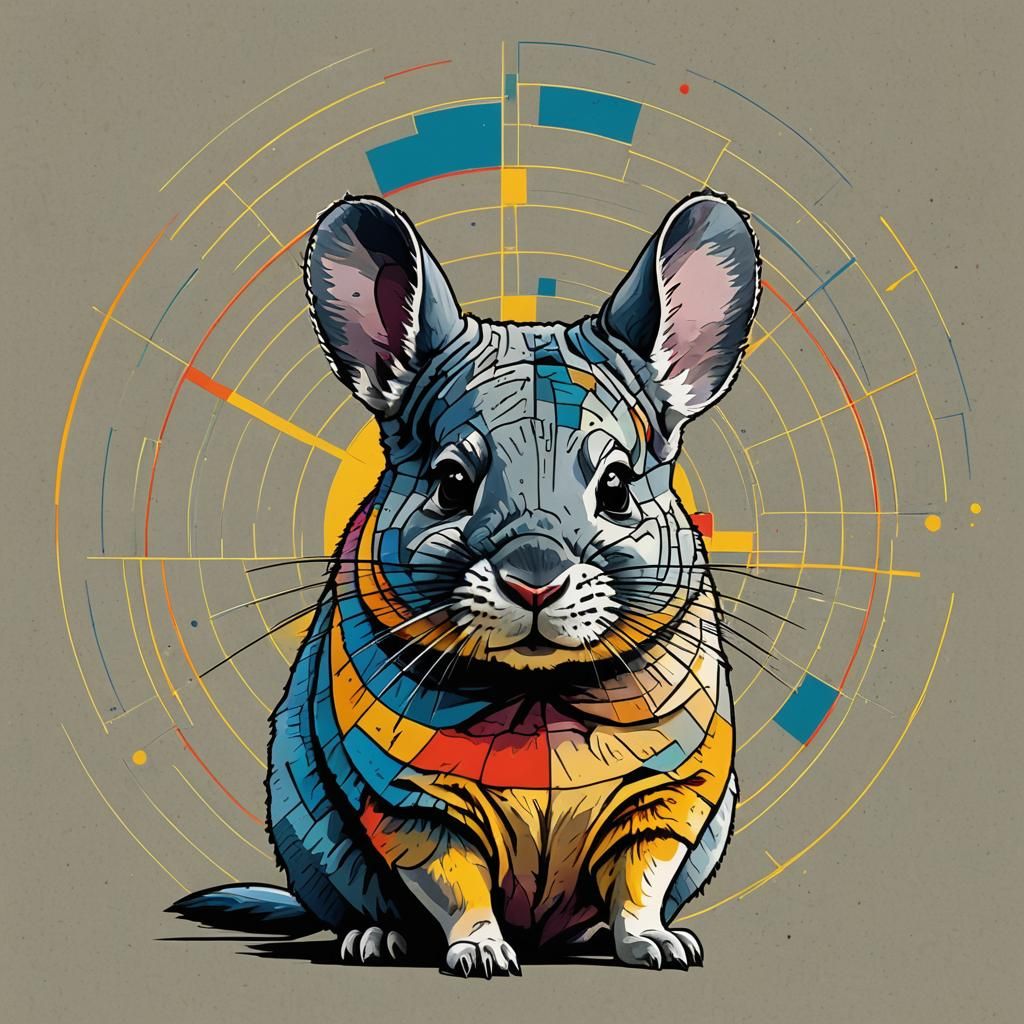 Pop Art Chinchilla in Geometric Bauhaus Style
