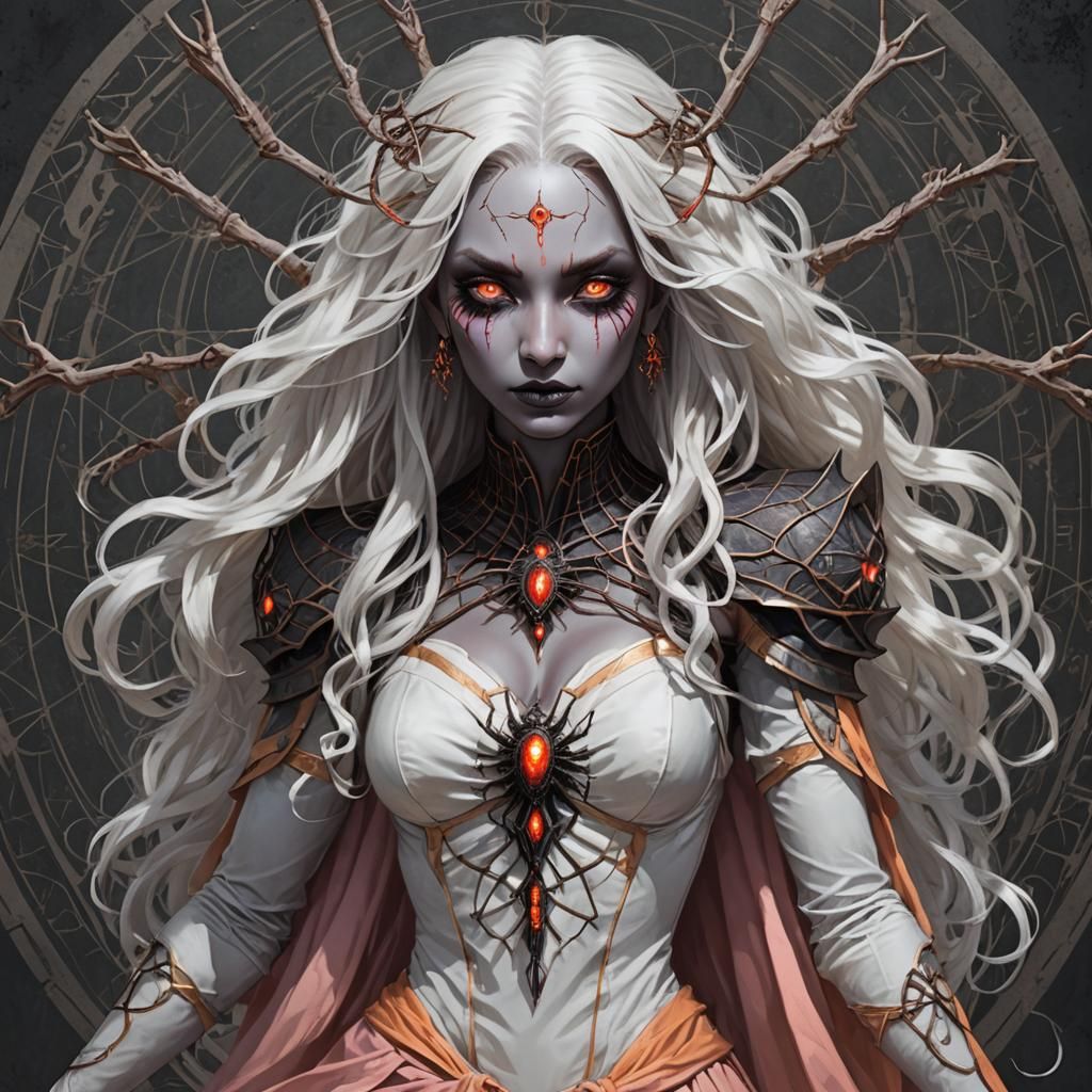 Drow Priestess of Lolth with Pink Eyes
