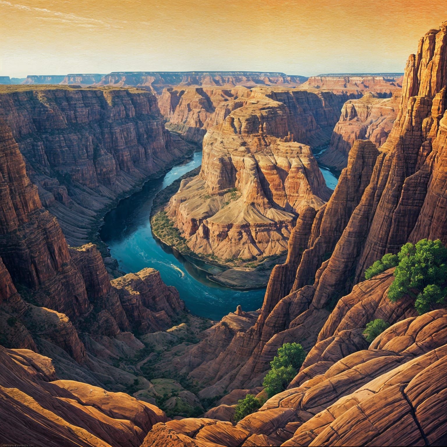 Grand Canyon Impasto Oil Painting with Colorado River