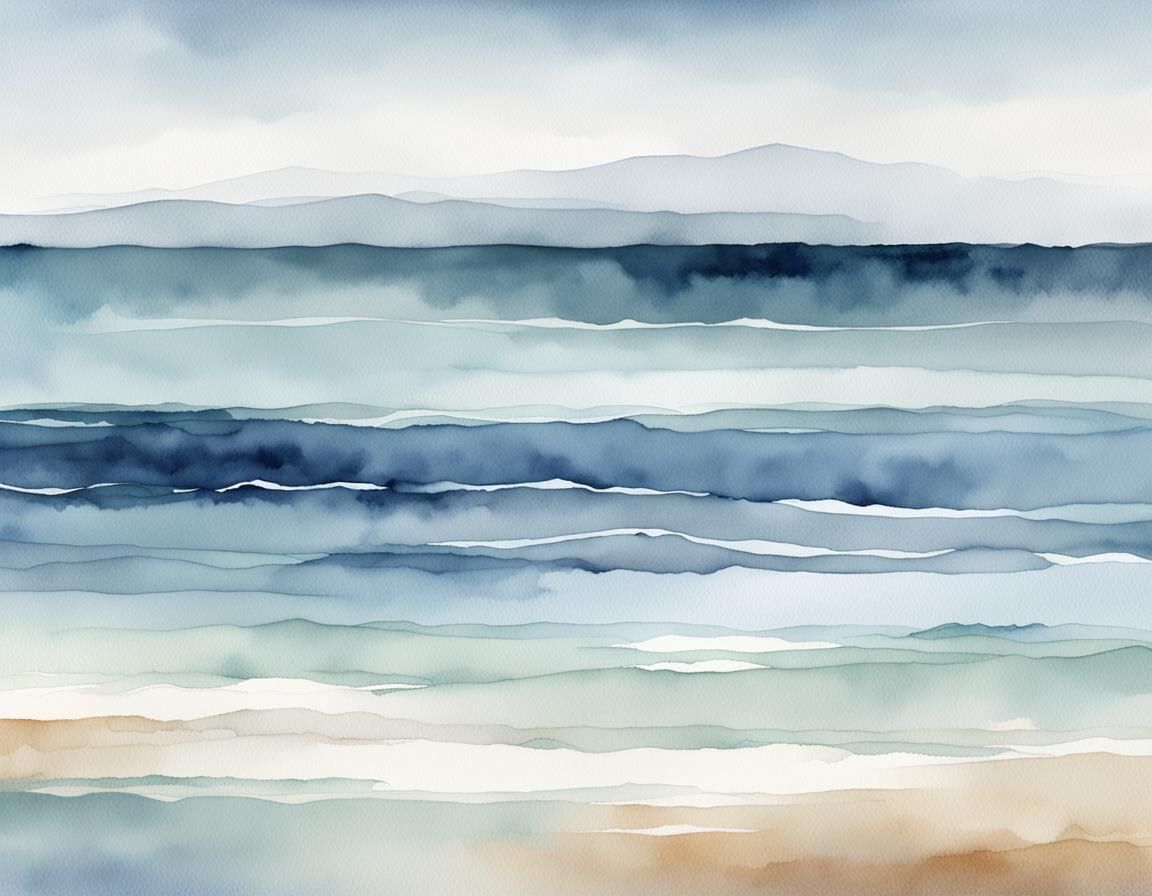 Serene Ocean Scene in Watercolor Style