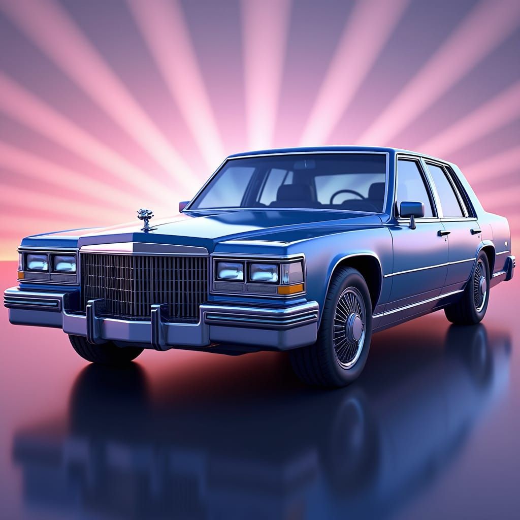 Sleek 1986 Deville Sedan in Dark Blue, Pixar-Style