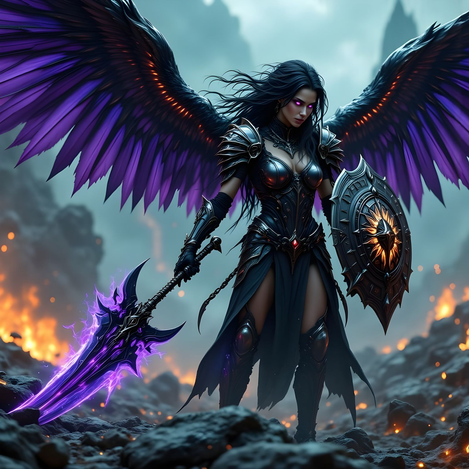 Cyborg Valkyrie in Chaotic Battle Scene