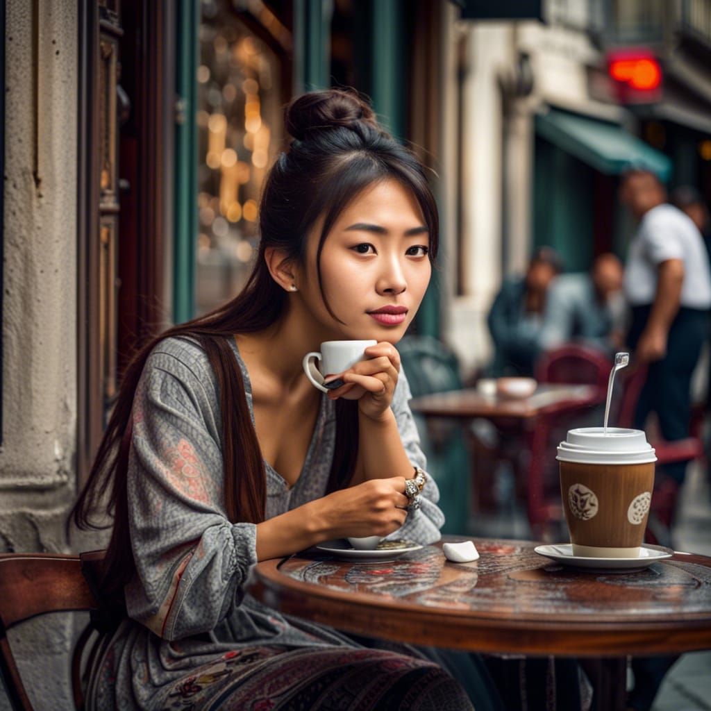 Cafe Scene: Asian Woman in 19th Century Istanbul